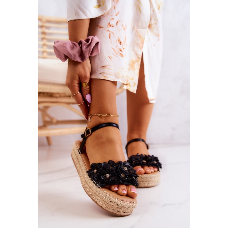FW1 Sandales pour femmes Espadrilles à fleurs Marlon noir 1