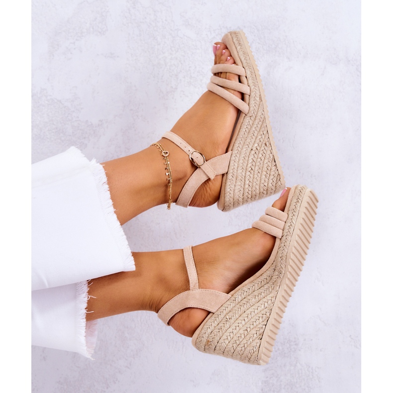 FJ1 Sandales compensées Louisiana en daim beige 2