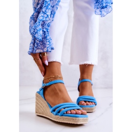 FJ1 Sandales compensées en daim bleu Louisiane 1