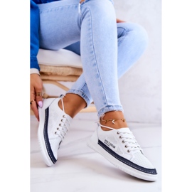 Baskets en Cuir pour Femme Blanc et Bleu Marine Cloesa 1
