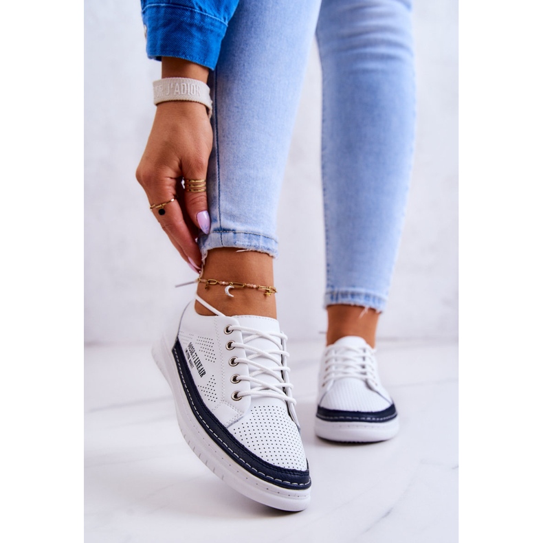 Baskets en Cuir pour Femme Blanc et Bleu Marine Cloesa 2