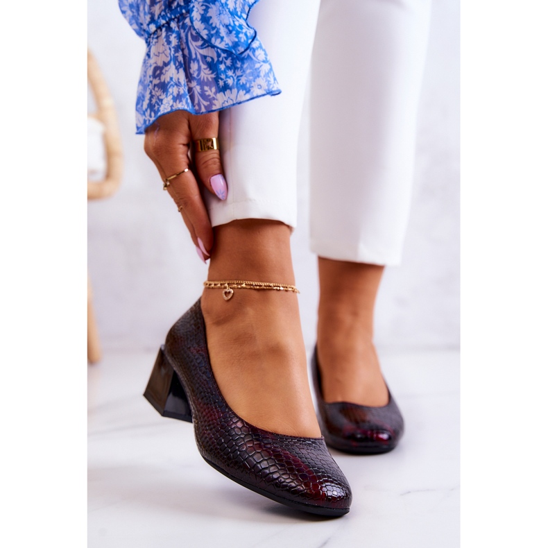 Sergio Leone Escarpins Cuir Serpent Bordeaux Mesquite rouge 1