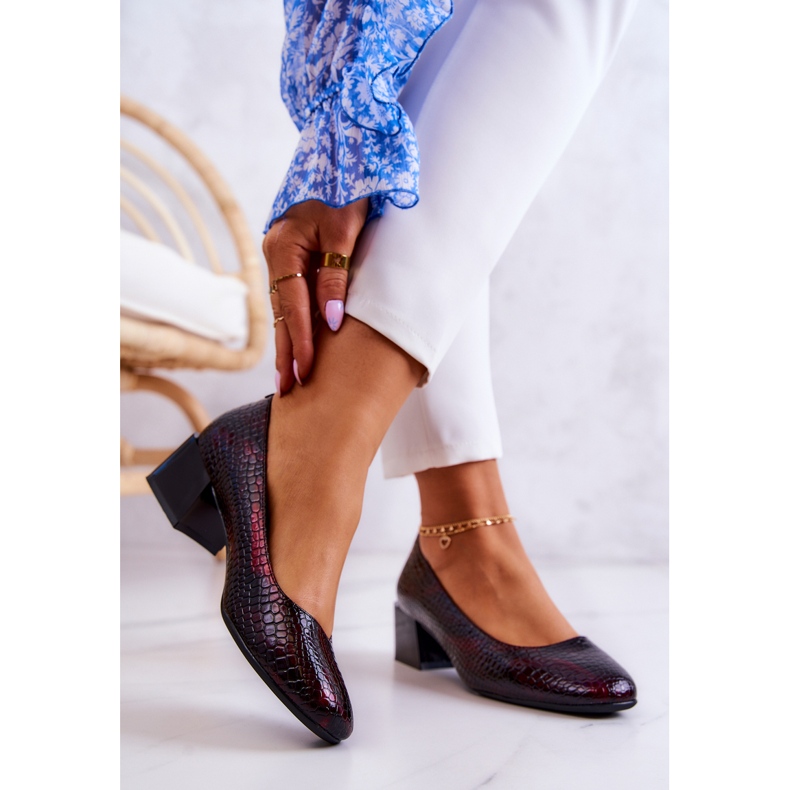 Sergio Leone Escarpins Cuir Serpent Bordeaux Mesquite rouge 2