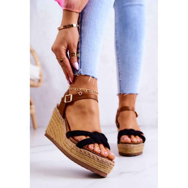 FB2 Sandales Compensées à la Mode Noir Roseville 2