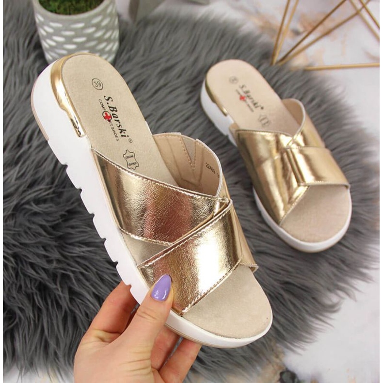 Babouches en cuir laqué S. Barski W OLI159B doré 1