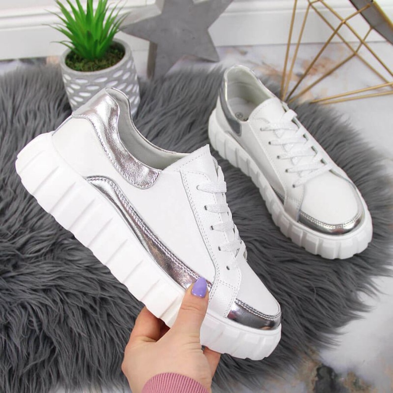 Chaussures en cuir sur la plateforme S. Barski W OLI161 blanc blanche 1