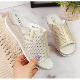 Chaussons compensés en cuir S. Barski W OLI163B doré 1