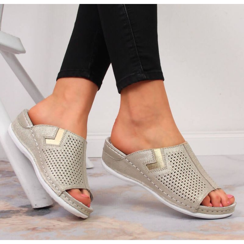 Chaussons compensés en cuir S. Barski W OLI163B doré 2