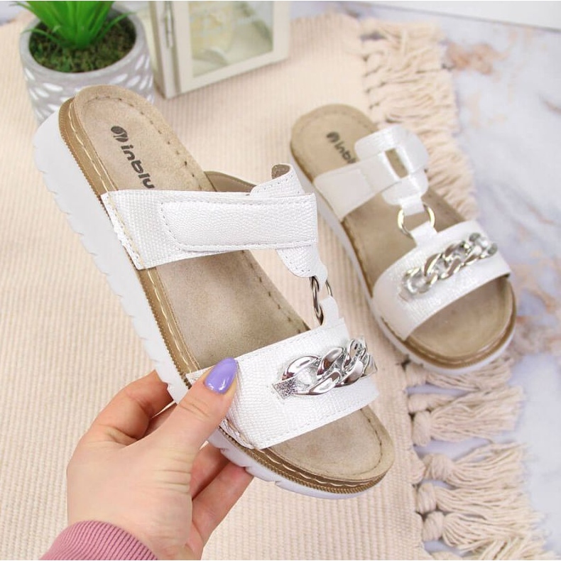 Tongs velcro avec chaîne brillante Inblu W ARC11 blanc blanche 1