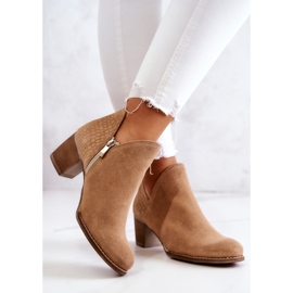PL5 Bottines en cuir pour femme à talon Camel Larsa brun 3