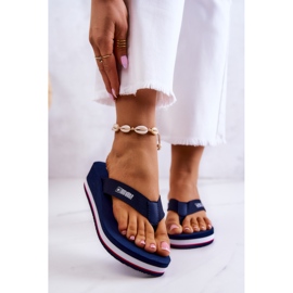 Tongs compensées femme Big Star JJ274A331 Bleu marine 1