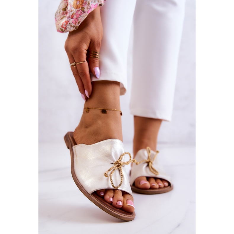 Chaussons Femme Cuir Nicole 2659/004 Blanc et Or blanche 1