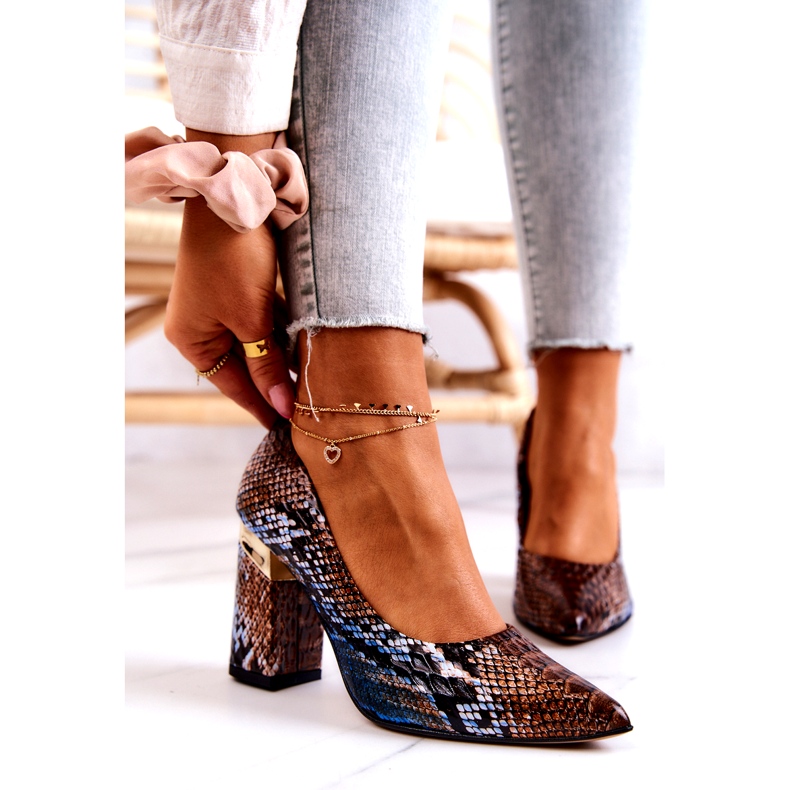 Lewski Shoes Escarpins Cuir Lewski Snake 3117 Marron-Bleu brun 1