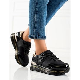 Filippo Baskets en cuir à la mode noir doré 1