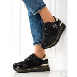 Filippo Baskets en cuir à la mode le noir d'or 2