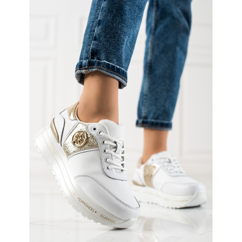 Filippo Baskets en cuir à la mode blanche d'or 1