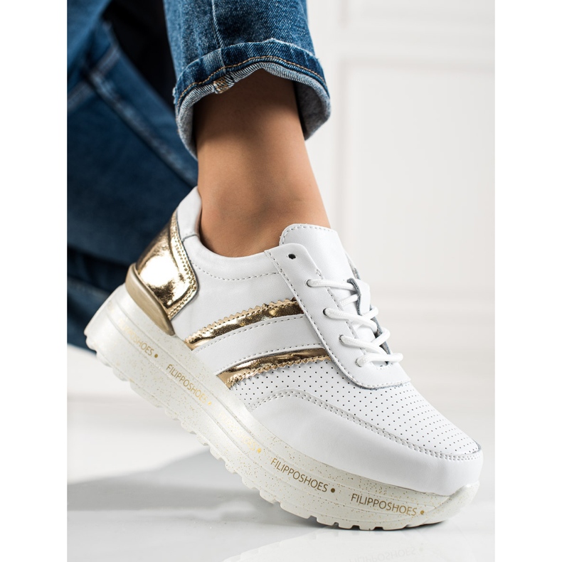 Filippo Baskets en cuir blanches d'or 1