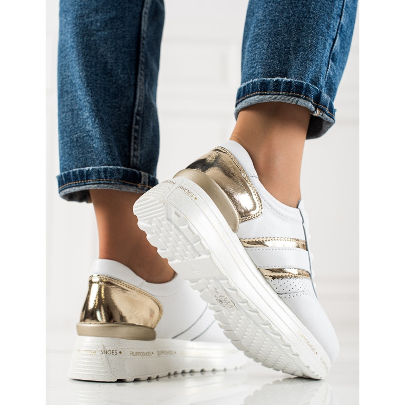 Filippo Baskets en cuir blanches d'or 2