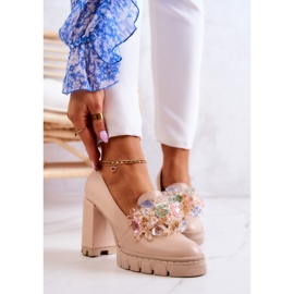 PA2 Escarpins Élégants Avec Décoration Uni Beige Caterine 1