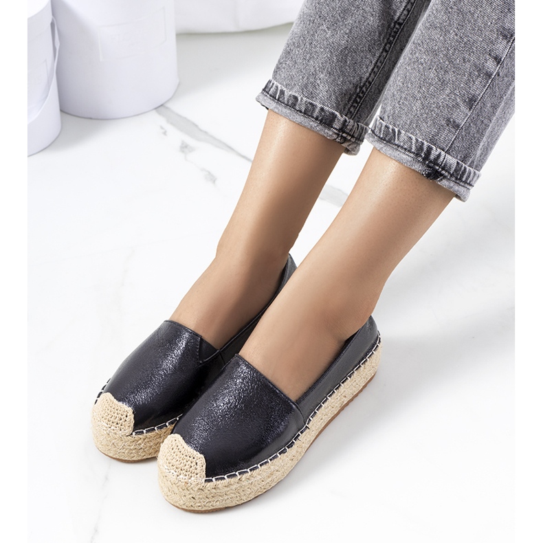 Espadrilles brillantes noires sur la plateforme Feiken le noir 1