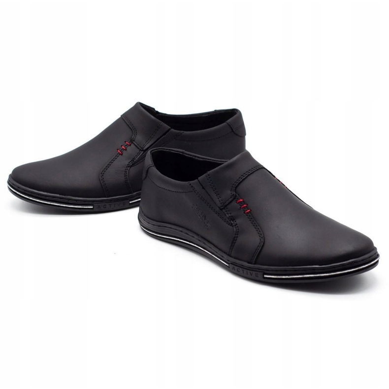 Polbut Mocassins masculins insérés à partir du cuir 334 noir 1