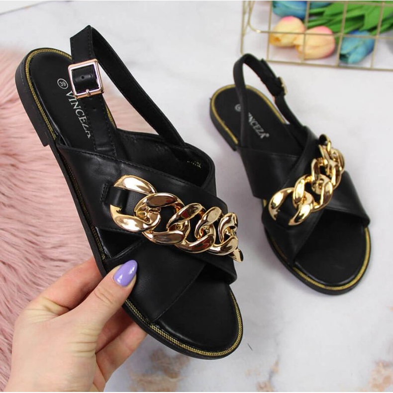 Sandales Vinceza W JAN116A noires avec chaîne le noir 1