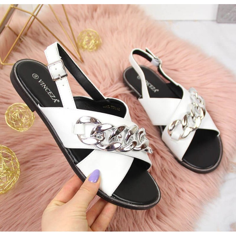 Vinceza W JAN116B sandales blanches avec chaîne 1 Vinceza W JAN116B sandales blanches avec chaîne 1