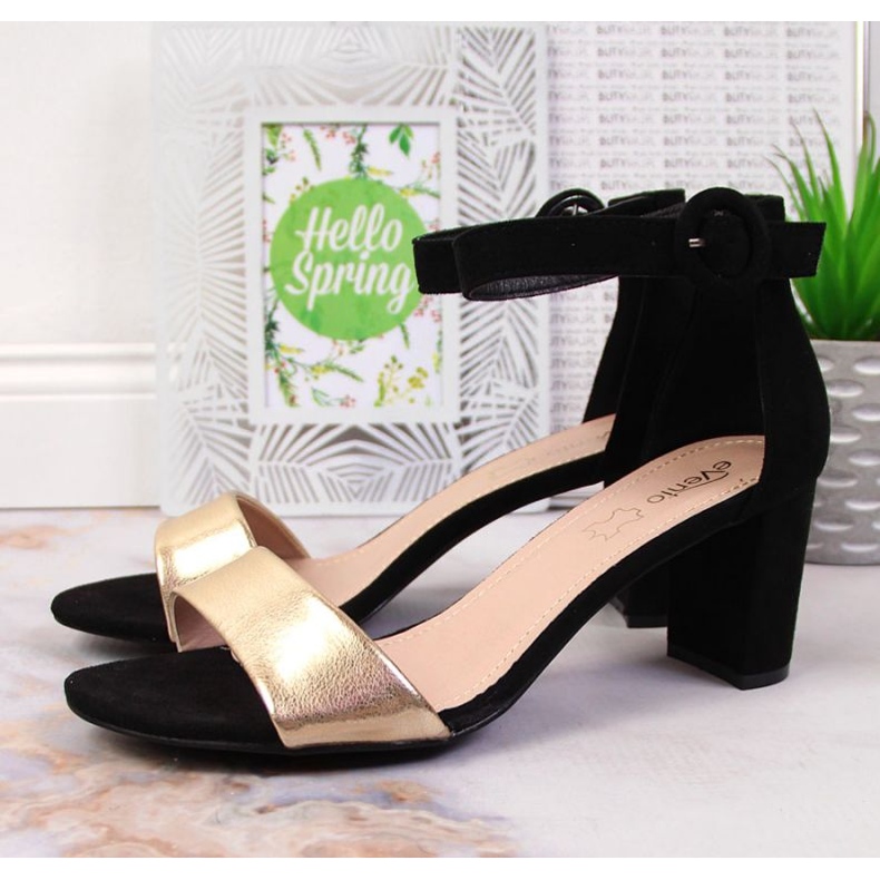 Sandales noires et dorées sur le post eVento W EVE208D le noir d'or 2