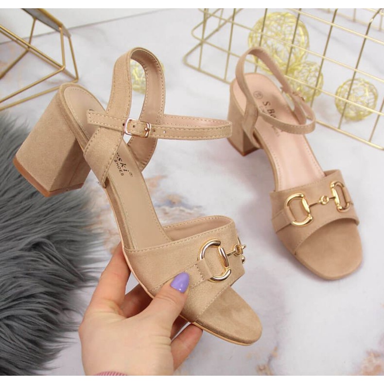 Sandales sur le poteau avec l'ornement S. Barski W OLI158B beige 1