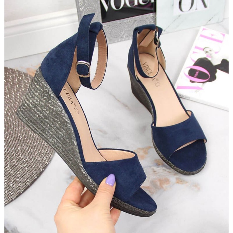 Sandales compensées Vinceza W JAN104A bleu marine 1