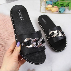 Chaussons Vinceza W JAN111A noirs avec chaîne le noir 1