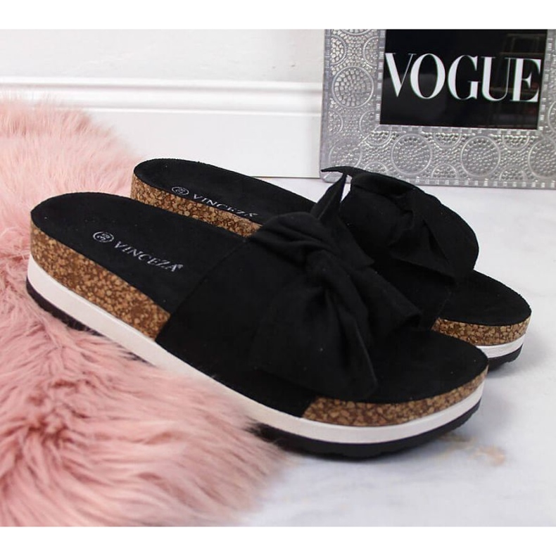 Pantoufles noires avec nœud à plateforme Vinceza W JAN112A 2