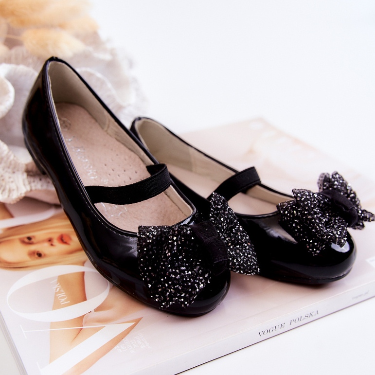 S.Barski Ballerines enfant laquées à nœud Noir Zolly 2