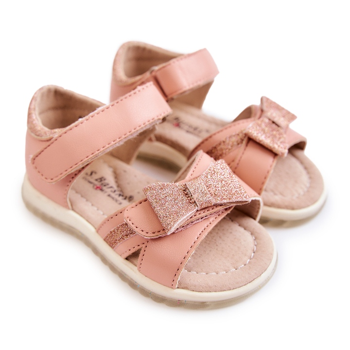 S.Barski Sandales Enfant Cuir Avec Velcro Rose Lolly 1