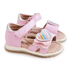 S.Barski Sandales en cuir pour enfant avec un coeur rose Elianna argent 1