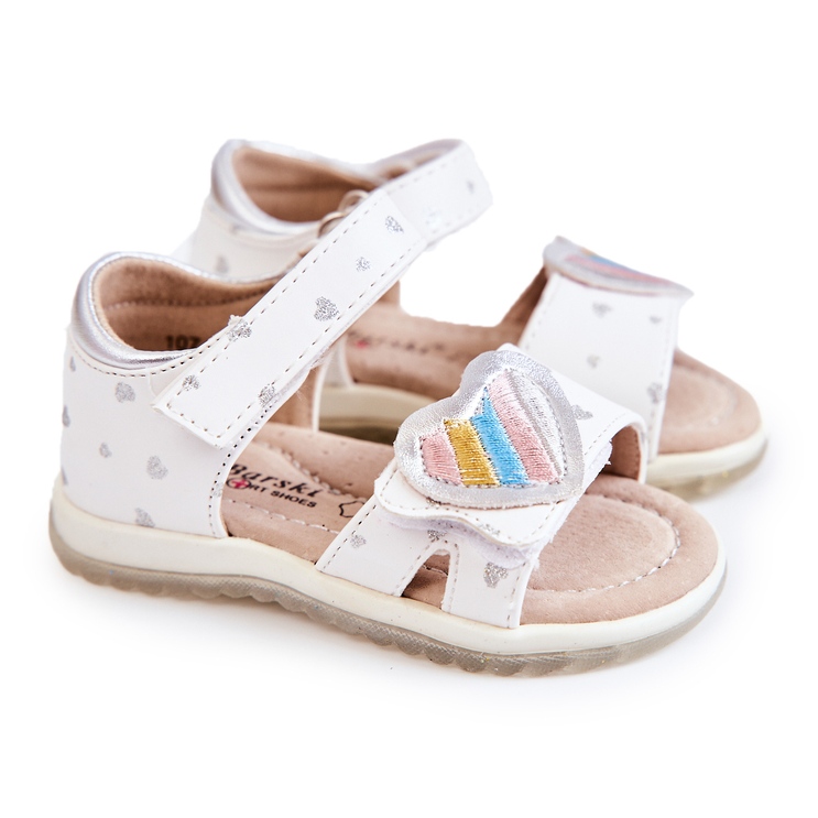 S.Barski Sandales Cuir Enfant Avec Cœur Blanc Elianna 2