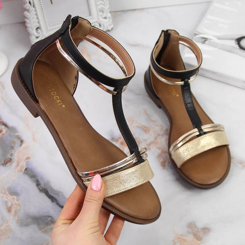 Sandales romaines Potocki W WOL73A noir le noir d'or 1