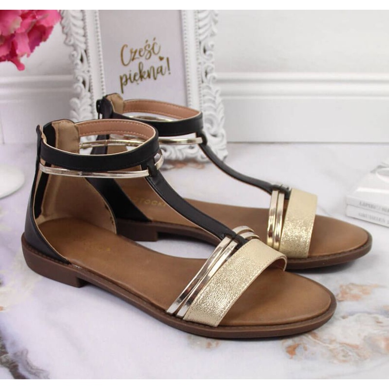 Sandales romaines Potocki W WOL73A noir le noir d'or 2