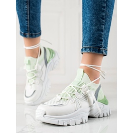 TRENDI Baskets à lacets confortables blanche vert 1