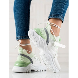 TRENDI Baskets à lacets confortables blanche vert 4