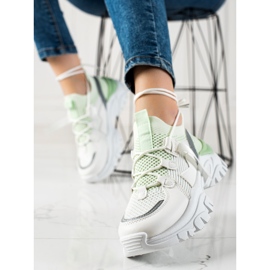 TRENDI Baskets à lacets confortables blanche vert 2