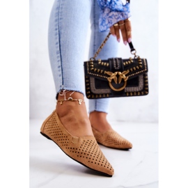 LU BOO Ballerines femme ajourées Slip-on Camel Rosario brun 2
