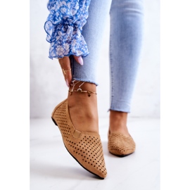 LU BOO Ballerines femme ajourées Slip-on Camel Rosario brun 1