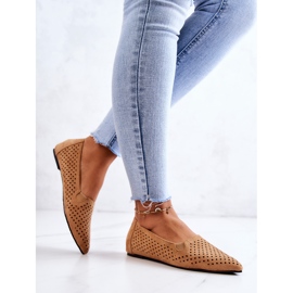LU BOO Ballerines femme ajourées Slip-on Camel Rosario brun 3