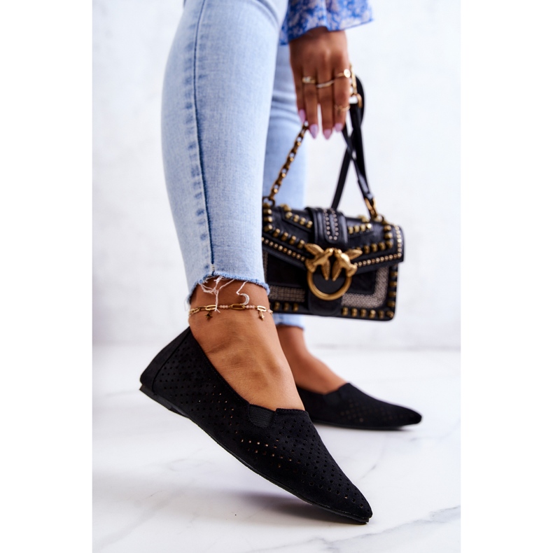 LU BOO Ballerines Femme Ajourées Slip-on Noir Rosario 1