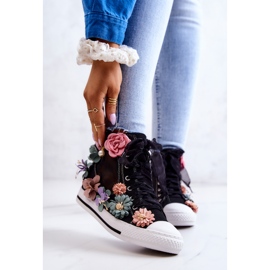 LU BOO Baskets Montantes à Fleurs Noir Sellin le noir 2