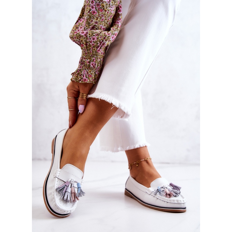 Mocassins Femme En Cuir À Franges Blanc Laressa 2