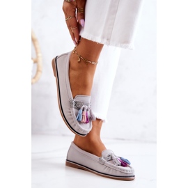 Mocassins Femme En Daim À Franges Gris Laressa 3
