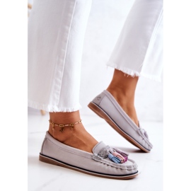 Mocassins Femme En Daim À Franges Gris Laressa 5