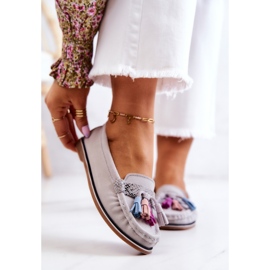 Mocassins Femme En Daim À Franges Gris Laressa 1
